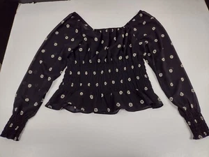 Madewell Square-Neck Top Womens Cropped Georgette Smock-Waist Blouse Size M 2484 - Picture 1 of 9