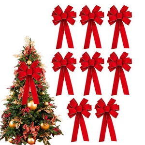 8X Christmas Tree Bows Big Velvet Red Bows Christmas Tree Decorations Xmas Bow - Picture 1 of 6