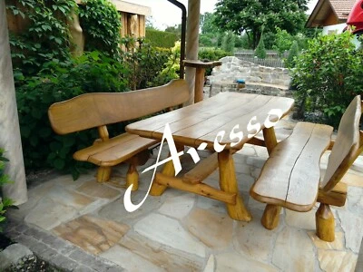 Rustikale  Gartenmöbel  Massivholz Terrassenmöbel Sitzgarnitur Sitzgruppe Eiche - Bild 1 von 4