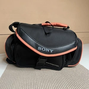 Sony Handycam Camcorder Tasche Case schwarz orange Besatz Schultergurt Vintage - Bild 1 von 10