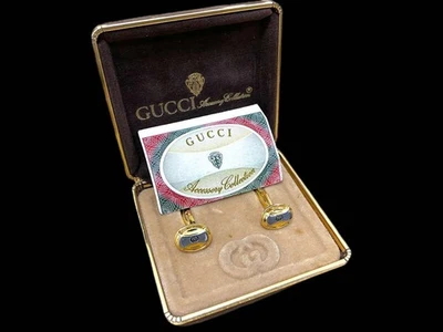 Raro Auténtico GUCCI Antiguo Logo GG Gemelos Tono Dorado con Caja Italia Foto 1 de 4