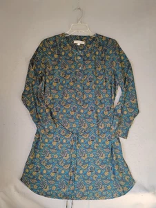Vestido Ann Taylor Loft para mujer grande azul floral manga larga cuello redondo con cinturón - Imagen 1 de 10