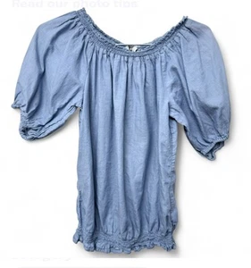 AZUL CLARO FUERA DEL HOMBRO TOP MANGAS ABULLONADAS, TALLA S, PECHO 37", LARGO 25" - Imagen 1 de 2