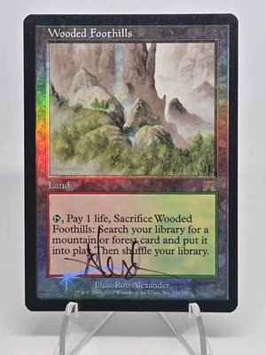 MTG Onslaught Wooded Foothills Foil LP signed by Rob Alexander - Image 1 of 2