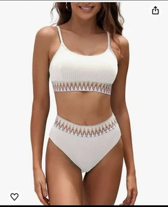 Conjunto de bikini traje de baño blanco cintura alta traje de baño mediano.   (V) - Imagen 1 de 5