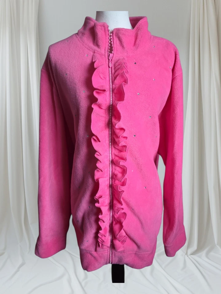 Quacker Factory Pink Fleece Long Sleeve Zippered Jacket Size 2X - Image 1 of 4