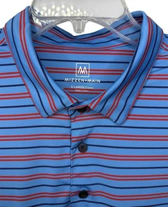 Mizzen+Main Men's XL Classic Fit Blue Red Striped Short Sleeve Polo Shirt - Picture 1 of 8