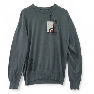 Ben Sherman Knit Sweater Size XL Men's Crew Print Applique Steel Blue - Preloved - Picture 1 of 14