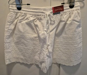 Pantaloncini donna bianchi Faded Glory orlo smerlato occhiello ricamato taglia 6 nuovi con scatola - Foto 1 di 7