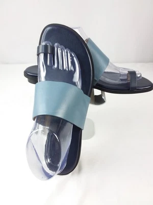 Authentic Michael Kors Thong Leather Blue Slide Sandals - Image 1 of 4