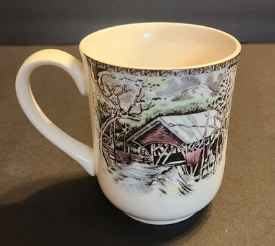 Johnson Bros. Caneca xícara de chá Friendly Village Covered Bridge café 3-7/8" - Imagem 1 de 4