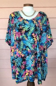 TOP CÓMODO CORTE LARGO CUELLO EN V 3X 30/32 Colores Brillantes sobre Negro LINDO Fácil Cuidado - Imagen 1 de 4