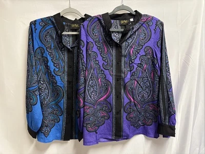 Новый с Ярлыками Bob Mackie носимый искусства кнопка блузка лот из 2 пейсли большой синий и фиолетовый - Изображение 1 из 4