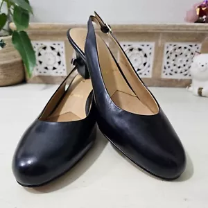 Trotters Womens Sz 10N Pella Black Full Leather Slingback Low Heels Dress Shoes - Picture 1 of 11