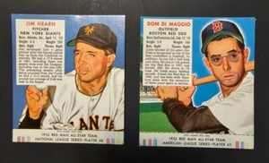 1952 Red Man Tobacco LOT, NO RESERVE! Dom Di Maggio/Jim Hearn With Tabs VG