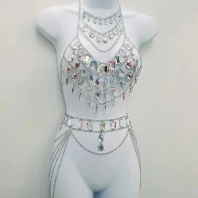 Sexy Borla Acrílico Mujeres Lencería Cuerpo Cadena Conjunto Colorido Cristal Cadena Joyería Foto 1 de 4