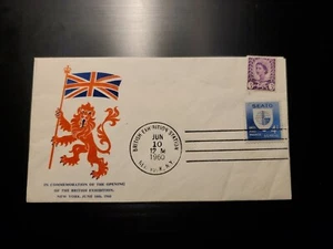 ENGLAND BRITISH EXHIBITION OPENING NEW YORK JUN 10 1960 FLAG & LION CACHET COVER - Picture 1 of 2