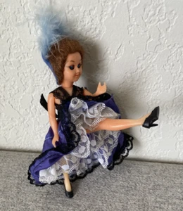 Paris Souvenir Doll Can-Can Dancer w Purple Dress, Blue Hat, & Sleepy Eyes - Picture 1 of 10