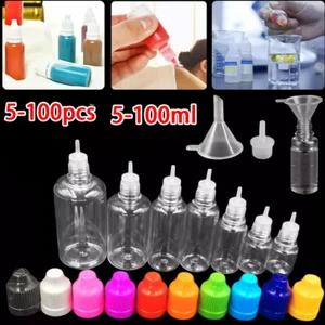 5-100ML Dropper Bottles+Funnels Long Tip PET Plastic Empty Bottles Liquid Oil - Picture 1 of 14