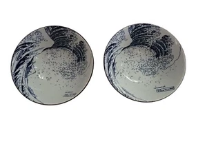 Mino Ware HOKUSAI Great Wave Big Wave Fuji Ukiyoe Porcelain Bowls Japan lot of - Picture 1 of 8