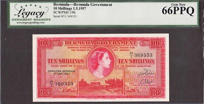 Bermuda 10/- Shillings QEII 1957 Pick-19b GEM UNC Legacy 66 PPQ - Image 1 of 2