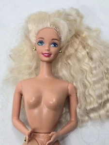 Barbie Doll Blonde Blue Eyes Crimped Wavy Hair w Bangs NUDE w Earrings Ring - Picture 1 of 9