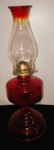 Vintage Red Embossed Glass Large Glass Oil Lamp W/Eagle Burner 32 oz Tank 18”T - Picture 1 of 9