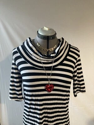Vintage Forever 21 Cowl Neck Tunic Dress Black White Striped Emo Core Indie SZ L - Image 1 of 4