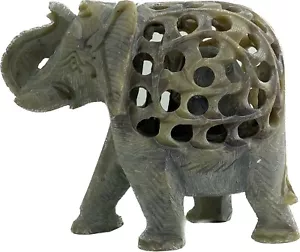 6 Zoll massiver Marmor Speckstein schwangere Mutter Elefant - Kalb handgeschnitzt innen - Bild 1 von 3