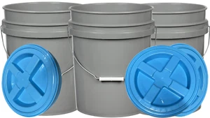 5 Gallon Food Grade Buckets BPA Free Aqua lids pails 90mil (Pack of 3) USA made - Picture 1 of 6