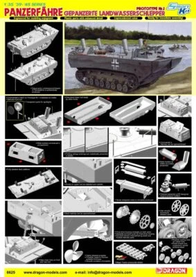 1:35 Dragon Panzerfähre Gepanzerte Landwasserschlepper Prototype Nr.1 Kit D6625 - Immagine 1 di 2