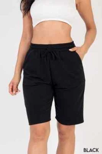 Black Bermuda Elastic Waistband Shorts - Picture 1 of 4