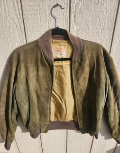 Chaqueta Bomber Vintage Gimbels Dupont Quilon Gamuza Verde Talla 42 - Imagen 1 de 8