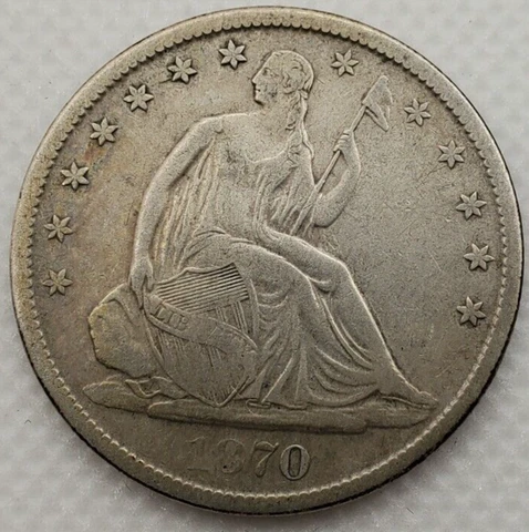 1870-S Seated Liberty Half Dollar, Type 5 with motto, VF condition Cover