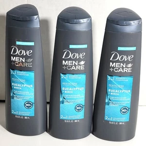 3 Bottles Dove Men + Care Shampoo + Conditioner Eucalyptus + Birch 12 oz Each - Picture 1 of 3