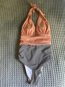 CUPSHE Women's One Piece Halter Deep V Neck Ruched Tummy Control Swimsuit L NWT - Picture 1 of 5
