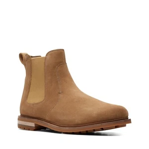 Clarks Foxwell Top Men's Dark Sand Suede Chelsea Boots 26148013 - Picture 1 of 7