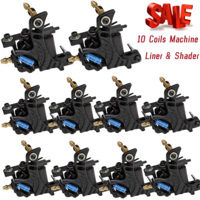10-pack Coil Tattoo Machine For Beginner Liner Shader 10 Wraps Iron Frame Y43 - Image 1 of 3