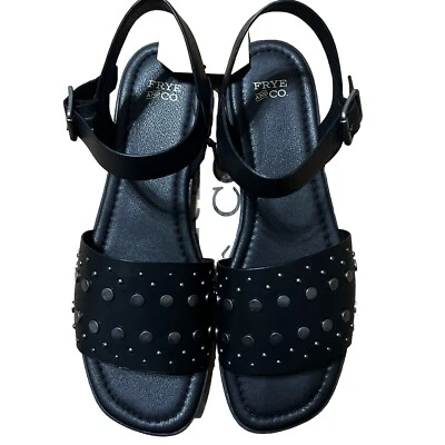 New Frye and Co. Black Brooklyn Flat Studded Ankle Strap Sandals Women’s Size 11 - Image 1 of 4