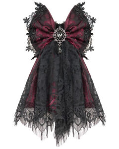 Devil Fashion Gothic Bow Cravat Jabot Tie Red Jacquard Black Lace Steampunk