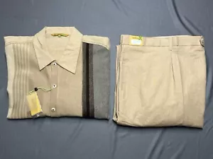 NWT Silversilk Size 6XL / 56 Linen Leisure Suit 2pc Set Short Sleeve Tan Brown - Picture 1 of 18