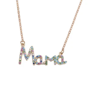 Mama Mom Letters Mother's Day Rainbow Rhinestone Yellow Gold Necklace - Picture 1 of 2