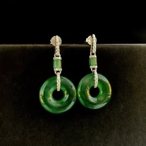 【KATHY JADE】Icy Emerald Green Jadeite Jade Earring《Grade A》 - Picture 1 of 2