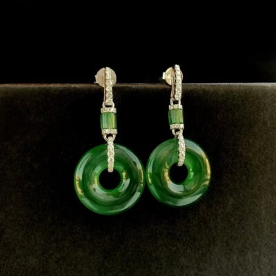 【KATHY JADE】Icy Emerald Green Jadeite Jade Earring《Grade A》 — 第 1/2 张图片