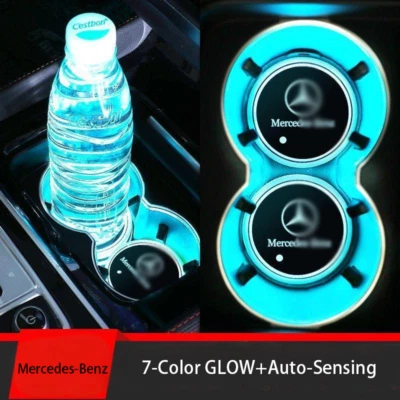 2PCS LED Car Cup Holder For Mercedes-Benz Coasterss Luminescent Lights 7 Colors - Image 1 of 4