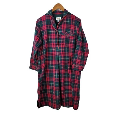 复古 Talbots 法兰绒睡衣小号红色绿色格子保暖晚礼服 — 第 1/4 张图片