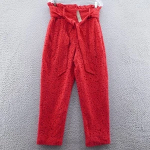 J Crew Womens Belted Lace Ankle Pants Red Tapered Paperbag Waist Elegant NEW - Picture 1 of 17