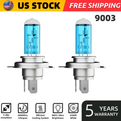 H4/9003 Halogen Headlight Super Bright Bulbs Kit White 6000K High/Low Beam 2PCS - Image 1 of 4