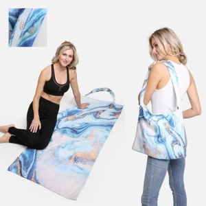 ComfyLuxe Asciugamano da spiaggia e borsa tote motivo marmo blu 2 in 1 - Foto 1 di 10