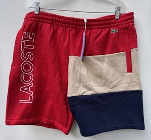 Herren Lacoste beschriftet Colorblock Fleece rot beige marineblau Shorts Größe XL GH6875-51 - Bild 1 von 3
